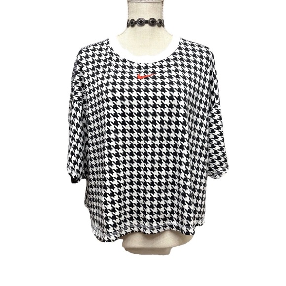 NIKE WOMEN ICON CLASH HOUNDSTOOTH SHORT SLEEVE CROP TOP LOGO TEE 2X *PRISTINE* - Picture 2 of 9